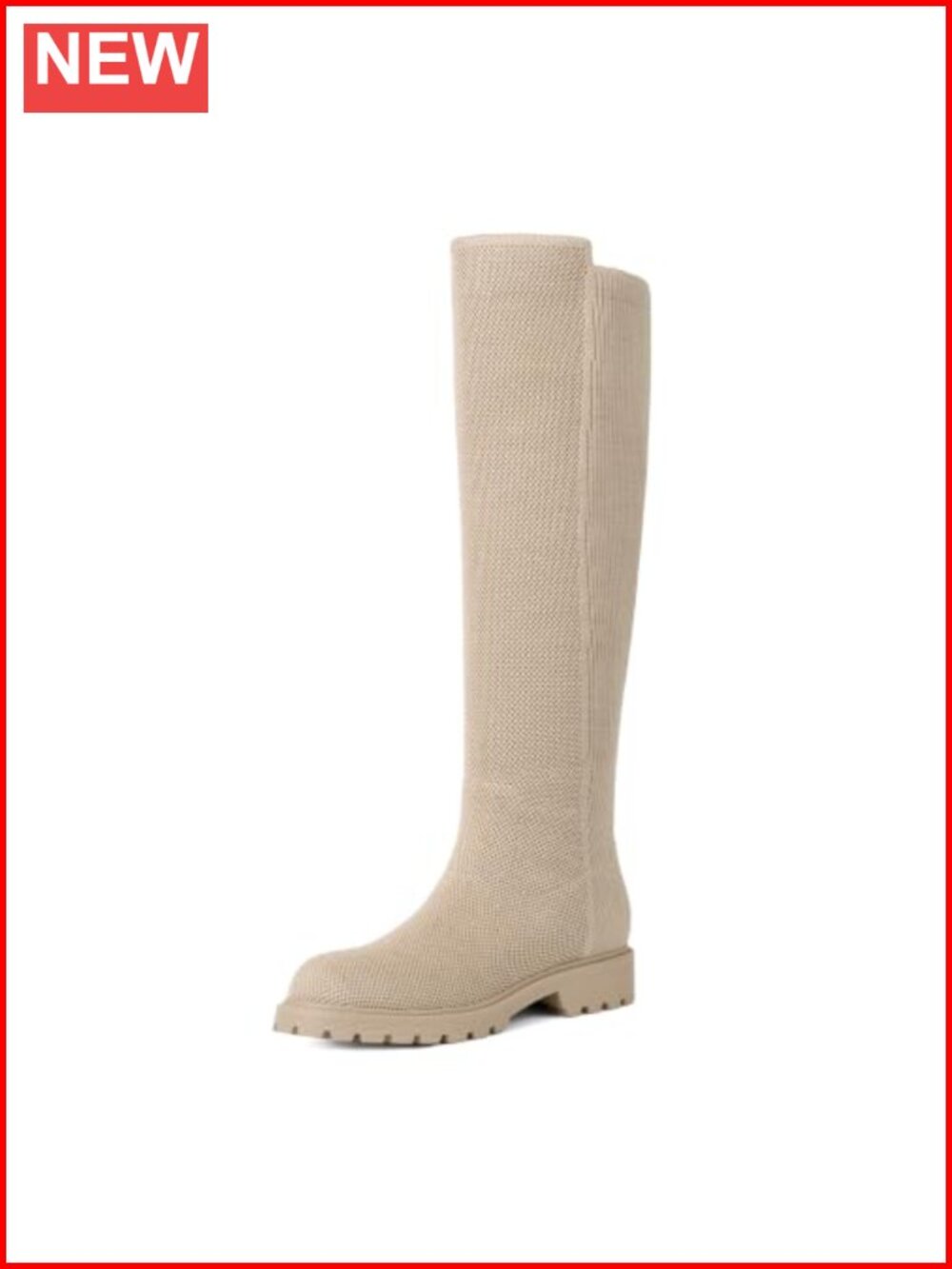 Knit Knee High Boots Rounded Toe Flat Stretchy Tall Long Pull On